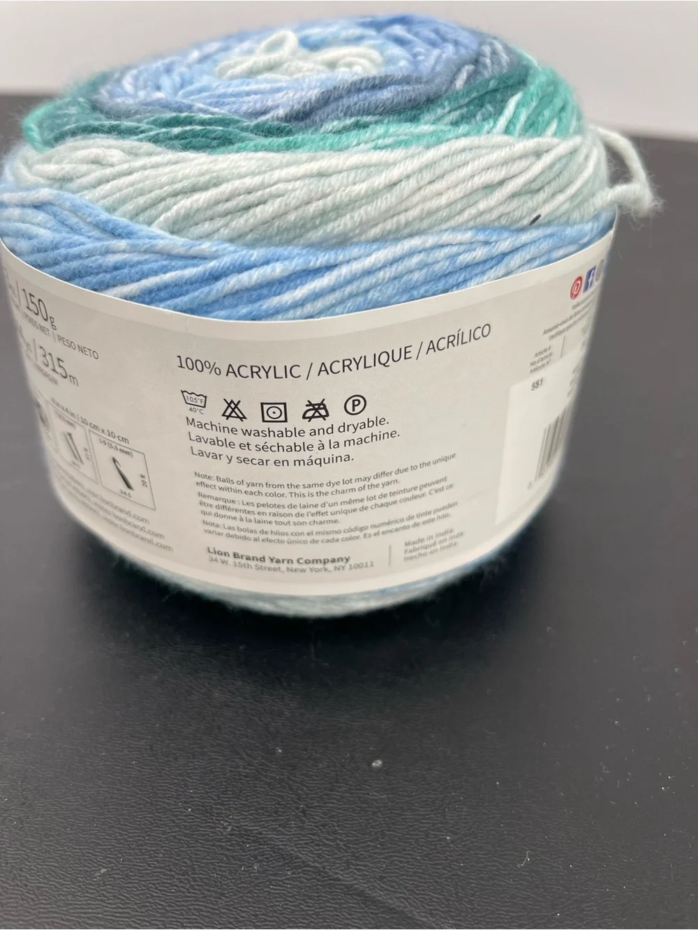 Lion Brand Mandala Ombré Yarn in Blue & Teal - Picture 4 of 4